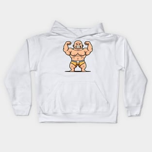 Cute illustration of a body builder flexing muscles Kids Hoodie